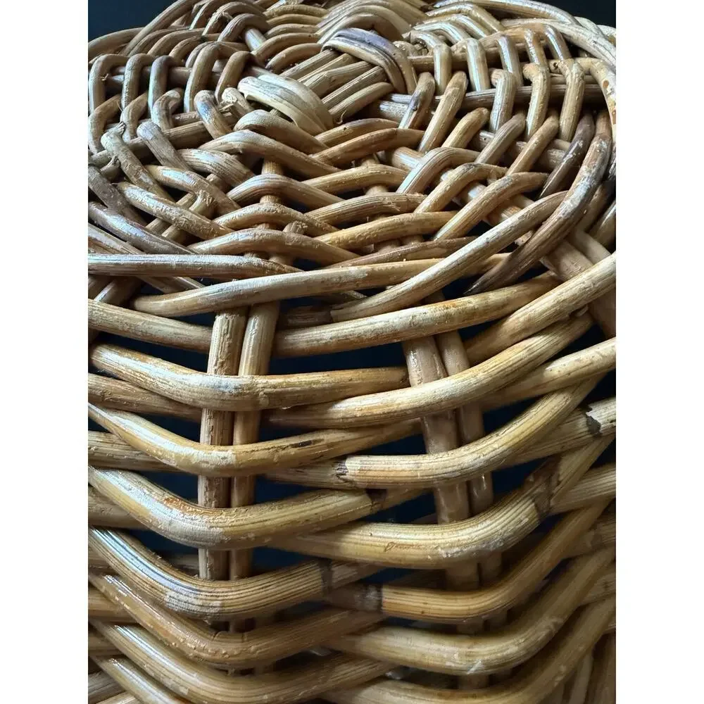 Handwoven Read Wicker Woven Round Basket Rattan Bowl Twisted Braided Cottagecore